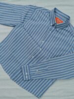 Men’s Sky Blue & White Vertical Stripe Slim Fit Shirt