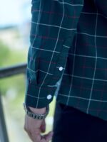 Men's Dark Green Windowpane Check Shirt - Image 2