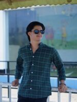 Men's Dark Green Windowpane Check Shirt