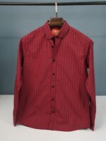 Men's Maroon & Green Striped Shirt